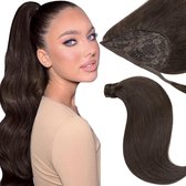 Vivendi Ponytail Clip In Hairextensions| Human Hair Echt Haar | Wrap Around Hairextensions | 16" / 40 cm |kleur #2 Natuur Bruin | 70gram