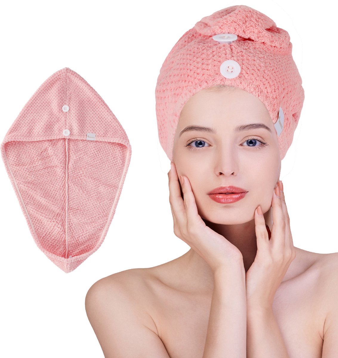 Skinnables Haarhanddoek - Microvezel Handdoek voor Haren - Sneldrogende Hoofdhanddoek - Badtextiel - Roze