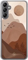 Casimoda® hoesje - Geschikt voor Samsung Galaxy A14 5G - Mountain Birds - 2-in-1 case - Schokbestendig - Illustratie - Verhoogde randen - Bruin/beige, Transparant