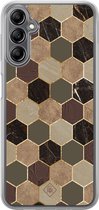 Casimoda® hoesje - Geschikt voor Samsung Galaxy A14 5G - Kubus Groen Bruin - 2-in-1 case - Schokbestendig - Geometrisch patroon - Verhoogde randen - Bruin/beige, Transparant