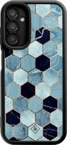 Casimoda® hoesje - Geschikt voor Samsung Galaxy A14 5G - Blue Cubes - Zwart TPU Backcover - Marmer - Blauw