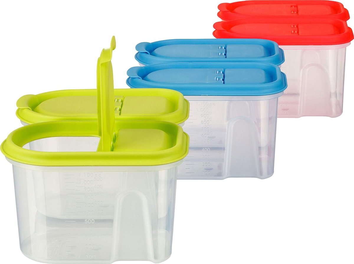 Muesli cornflakes bulkdoos voorraaddoos 1 l groen blauw rood (6 stuks)