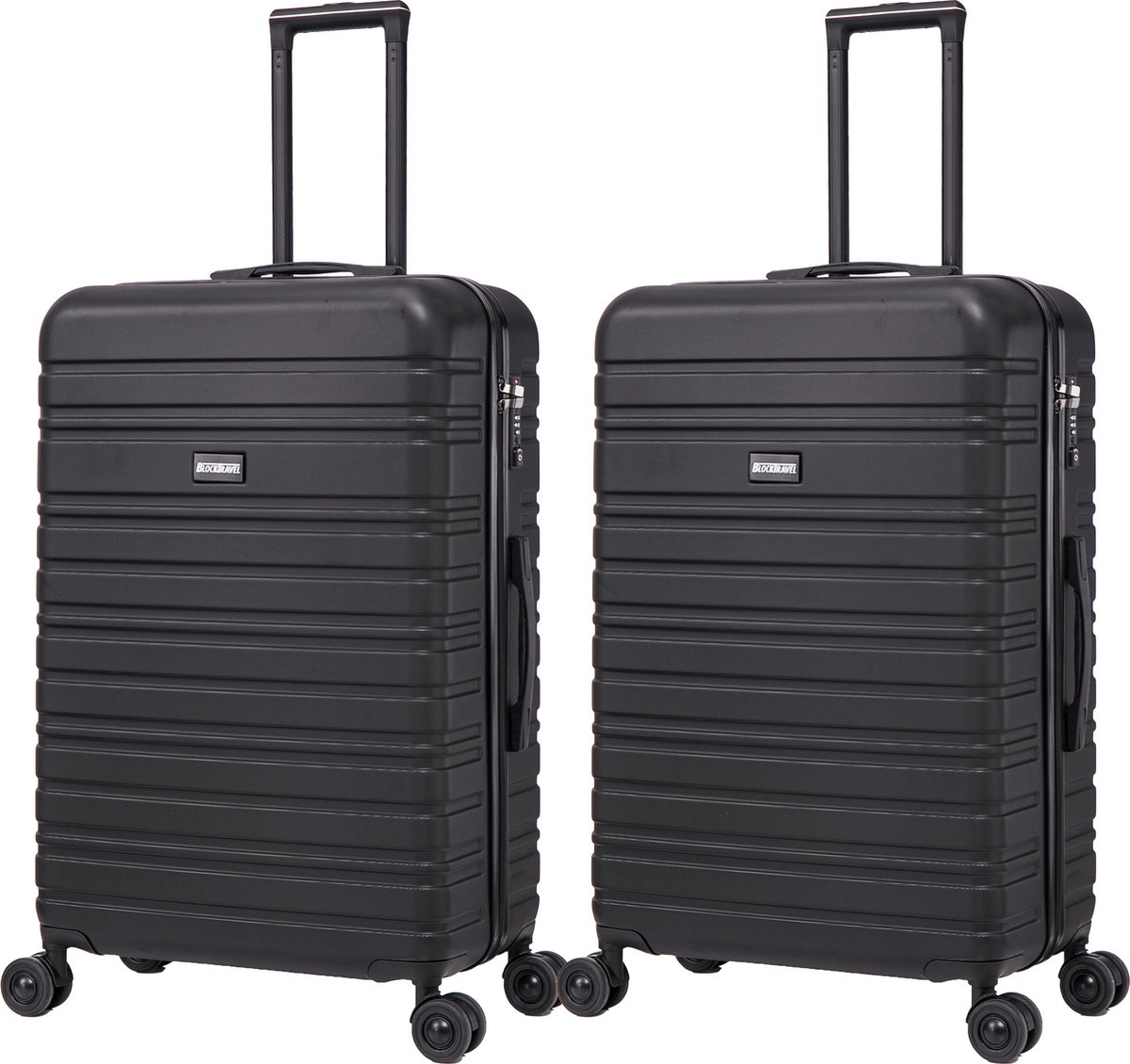 BlockTravel - kofferset - 2 delig - ABS - ruimbagage - met dubbele wielen - 95 liter - inbouw TSA slot - lichtgewicht - zwart