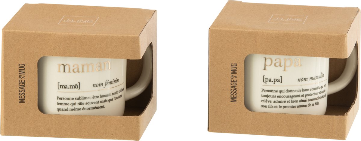 J-Line mok Boodschap Maman Papa - keramiek - goud - 2 stuks