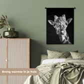 Wandkleed - Wanddoek - Giraffe - Dier - Zwart - Wit - 60x80 cm - Wandtapijt