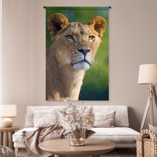 Tapisserie Lions - Jeune lionne Tapisserie coton 120x180 cm - Tapisserie avec photo XXL / Groot format !