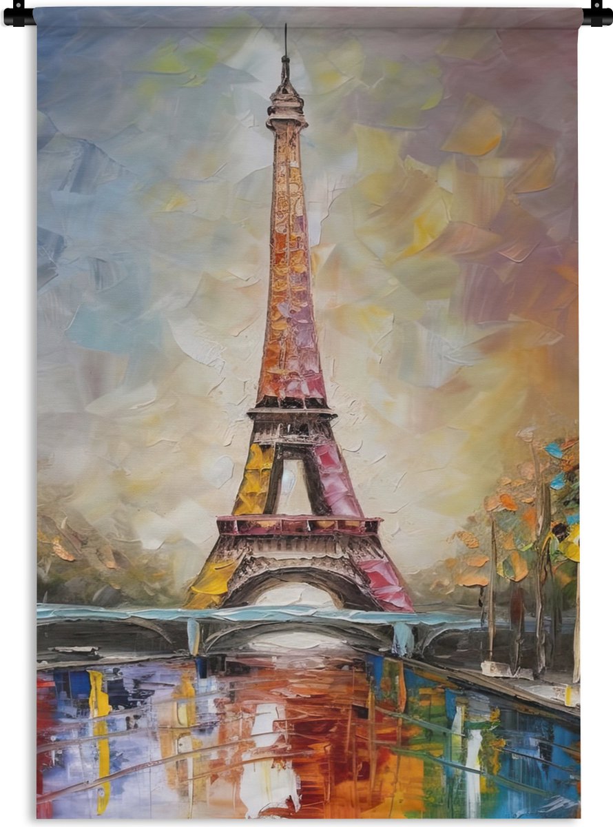 Wandkleed - Wanddoek - Eiffeltoren - Schilderij - Olieverf - Parijs - 60x90 cm - Wandtapijt