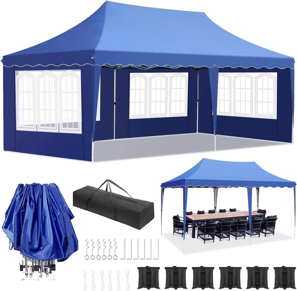 Mima® Partytent-3x6- Party Tent- Blauw- Opvouwbaar- Waterdicht-Paviljoen- Pavilion