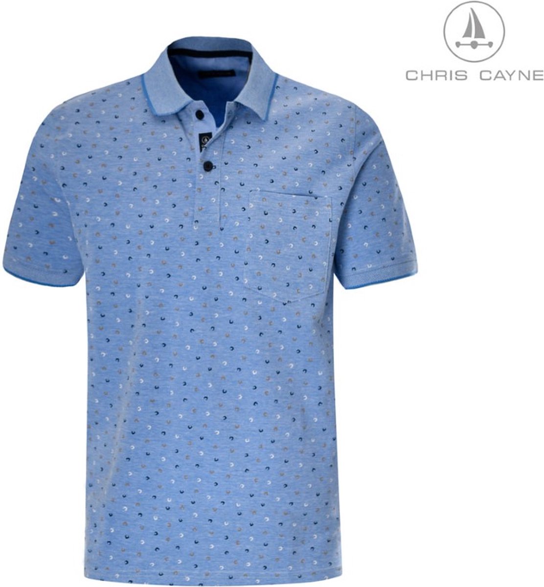 Chris Cayne heren poloshirt - polo heren - 3052 - blauw print - korte mouwen - maat L