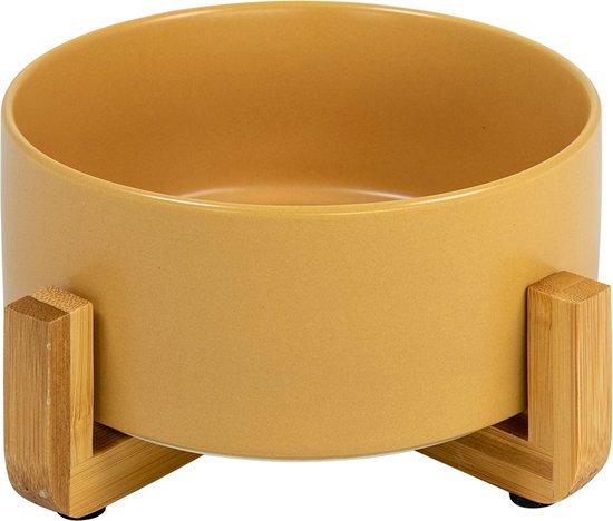 Animal Boulevard_ eet-/drinkkom_ keramiek_ bamboe_1800ml_geel_ø20cm
