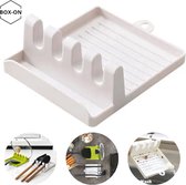 Keuken Siliconen Gebruiksvoorwerpsteun - Wit - BOX-ON - BPA-vrij - Duurzame Lepelsteun met Druppelkussen - Lepelsteun voor Aanrecht - Houder voor keukengadgets en keukengerei