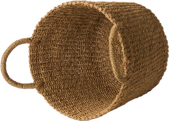 Rieten tas - leren handvat - cognac - The Souks
