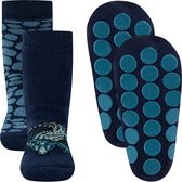 Ewers Antislipsokken - 2-Pack - Donkerblauw & Krokodil - Donkerblauw & Schubben - Antislipnoppen-23/26