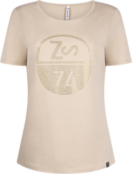 Zoso T-shirt Destiny T Shirt With Studs 241 0007 Sand Dames Maat - L