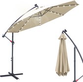 Solar LED parasol Waterdicht - Parasol - Parasols - Ø 350cm - 3.5m - Tuinparasol - Zonne-energie - beige- Draai- en Kantelbaar - 360° draaibaar - Duurzame Zweefparasol - Met voet