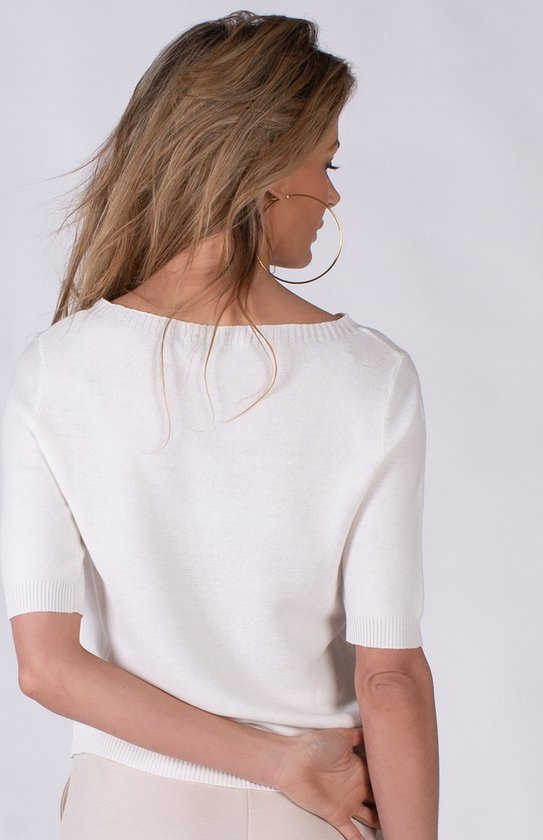 Dames trui offwhite katoen korte mouw met boothals DURBAN. bol