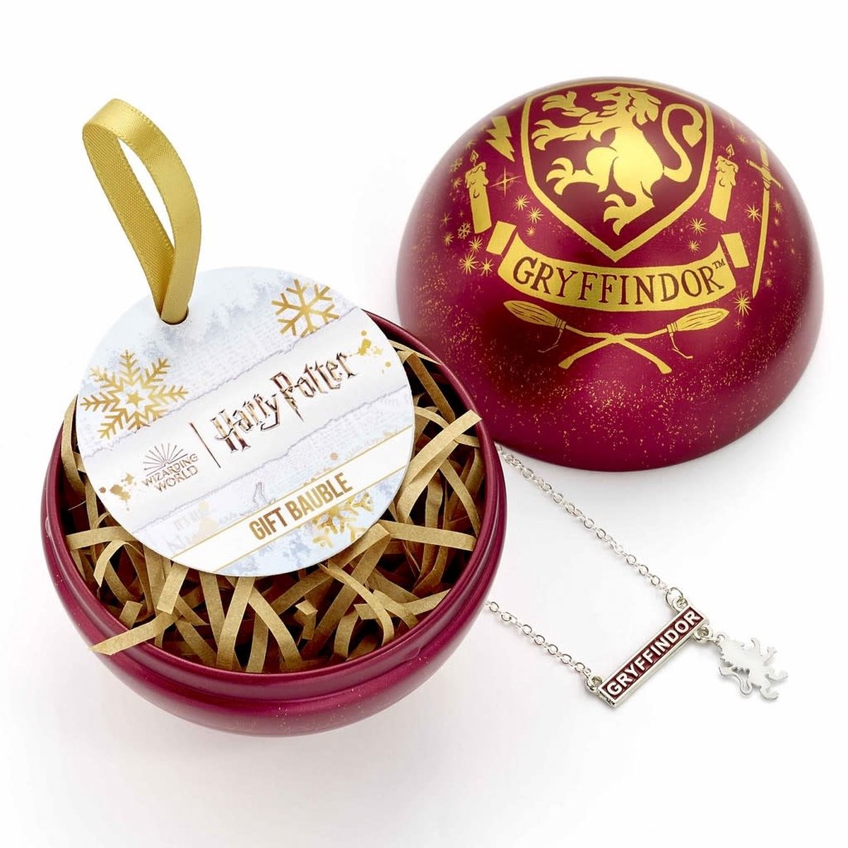 The Carat Shop - Harry Potter Griffoendor Kerstbal - Cadeaubal met Ketting