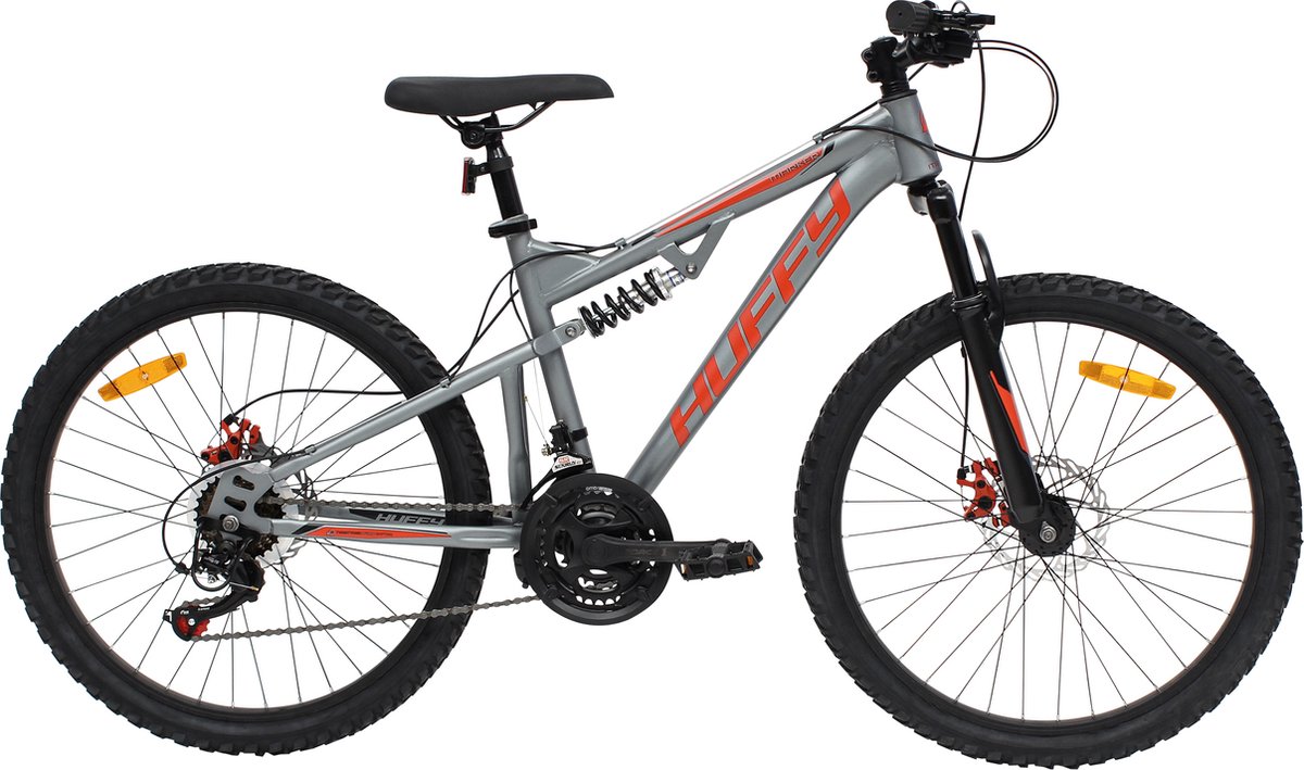 Huffy Marker Volledig Geveerde Mountainbike 21 Versnellingen Shimano 24 inch Medium - Staalgrijs MTB Kinderen 8+