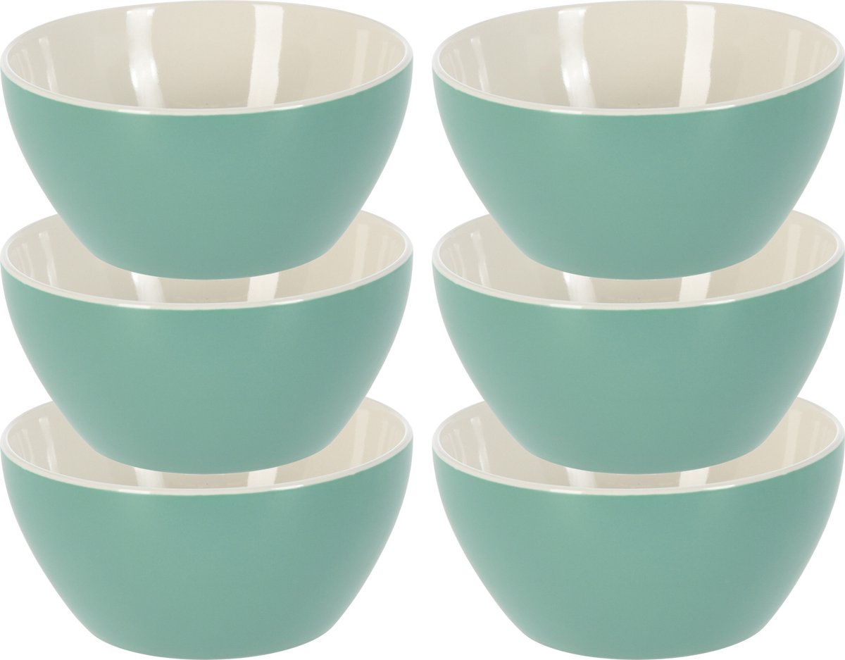 Excellent Houseware Soepkommen schaaltjes 6x Acapulco porselein D14 x H6.5 cm groen