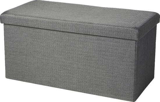 Urban Living Hocker bankje - poef dubbel zits - opbergbox - grijs - polyester/mdf - 76 x 38 x 38 cm - opvouwbaar