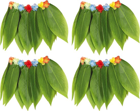 Fiestas Guirca Hawaii verkleed rokje met bladeren - 4x - volwassenen - groen - 38cm - hoela rok