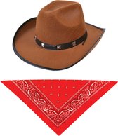 Carnaval verkleed hoed voor een cowboy - bruin - polyester - heren/dames - incl. bandana