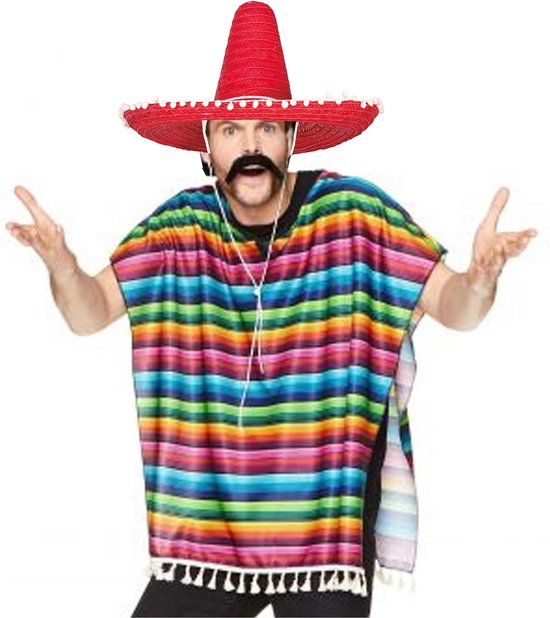 Carnaval verkleed set - Mexicaanse sombrero hoed met poncho - voor volwassenen