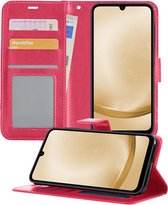 Hoesje Geschikt voor Samsung A25 Hoesje Book Case Hoes Wallet Cover - Hoes Geschikt voor Samsung Galaxy A25 Hoesje Bookcase Hoes - Donkerroze