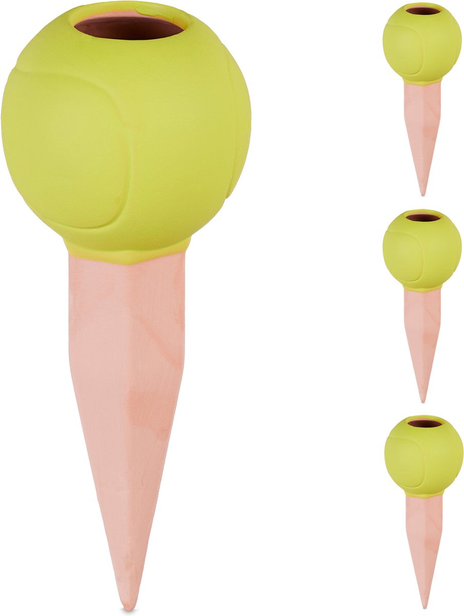 waterdruppelaar - set van 4 - waterbollen - voor 1,5 L petflessen - keramiek - geel-terracotta