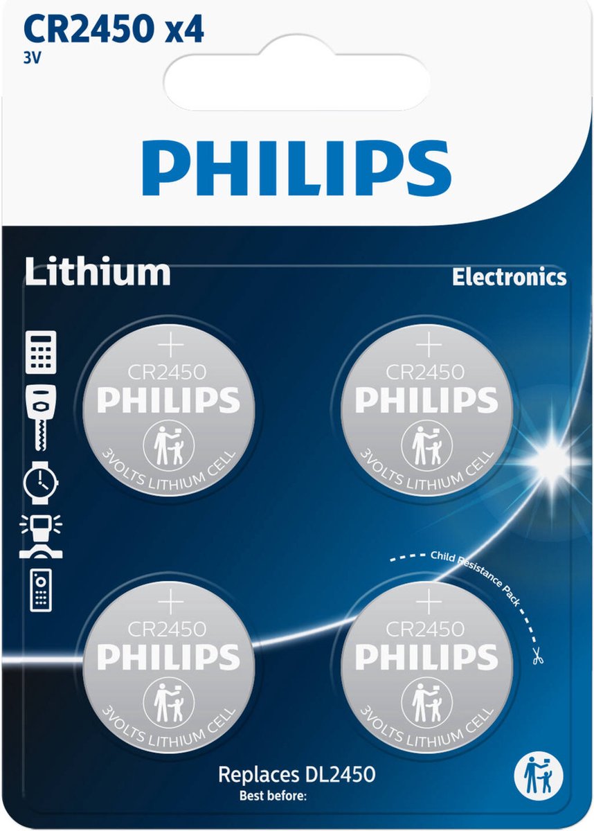 Philips CR2450 Lithium Knoopcel Batterij 4 Stuks