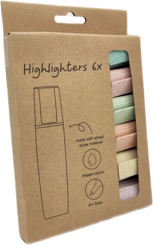 Markeerstift - Highlighters - Eco - Stiften - Markeerstiften - Set van 6 - Pastel kleuren - Merkloos