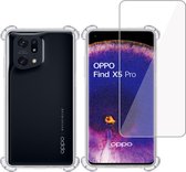 Hoesje + Screenprotector geschikt voor OPPO Find X5 Pro – Tempered Glass - Extreme Shock Case Transparant