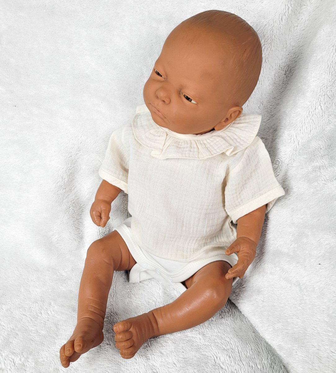 Babidu Romper 'Hydrofiel' Met Roezel Kraag | 1721 | Créme| Loose Fit | Korte Mouw | 24 maand | maat 92
