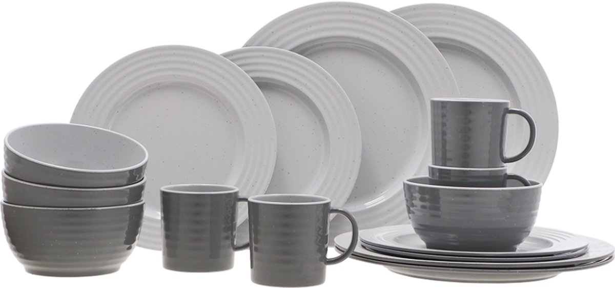 Travellife Rota Camping Serviesset grey 16-delig - Stevig en krasbestendig melamine - Vaatwasmachinebestendig