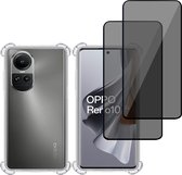 Hoesje + 2x Privé Screenprotector geschikt voor OPPO Reno 10 – Privacy Tempered Glass - Case Transparant