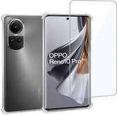 Geschikt voor OPPO Reno 10 Pro - Hoesje + Screenprotector – Gehard Glas Cover + Shock Proof Case - Transparant