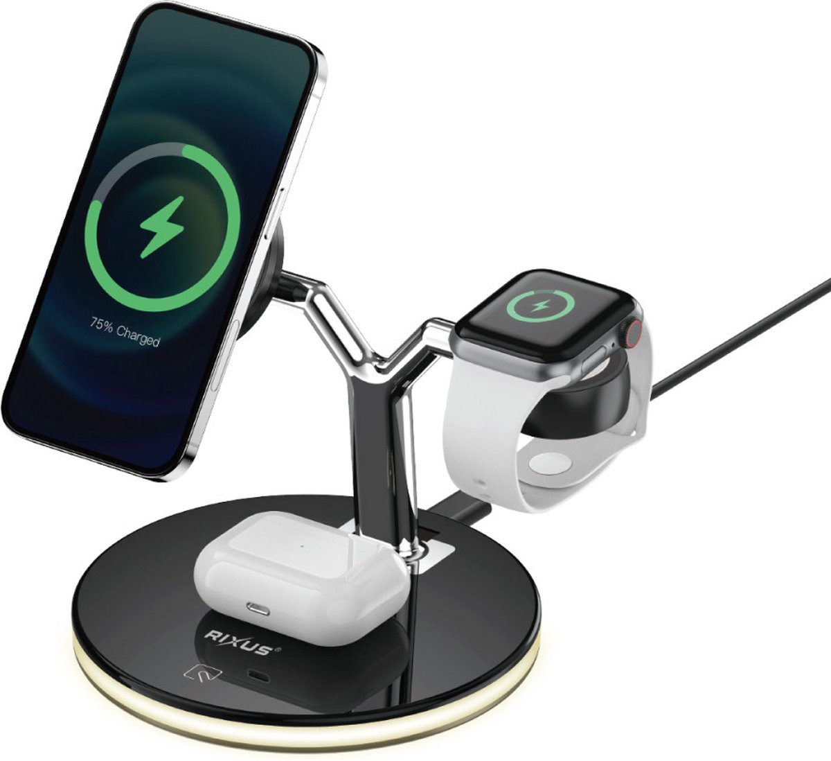Rixus 3-1 Wireless Charging Dock3-in-1 Draadloze Oplader (15W snellader) - Opvouwbaar - Geschikt voor iPhone & Android Smartphones - Geschikt voor Apple iWatch Airpods Galaxy Buds - Draadloos Qi Station - GSM Lader - Samsung - Android