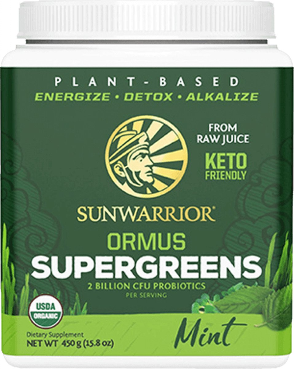 Goedkoopste SUNWARRIOR BIOLOGISCHE ORMUS SUPERGREENS MINT 450 GRAM