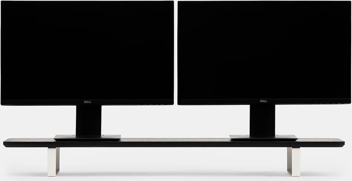 Oakywood Desk Shelf - Zwart Massief Eiken / Wit - Echt Hout Dual Monitor Standaard Beeldschermverhoger Clean Desk Ergonomisch Stijlvol