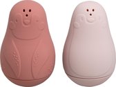 Baby's Only Spuitfiguur pinguïns - Baby badspeelgoed - Stone Red/Oud Roze - Siliconen speelgoed - Baby cadeau