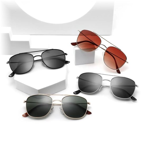 Fako Sunglasses® - Pilotenbril Metal - Piloot Zonnebril - Heren Zonnebril - Dames Zonnebril - Model Marc - Zilver - Zwart van Fako Sunglasses® — afbeelding 3