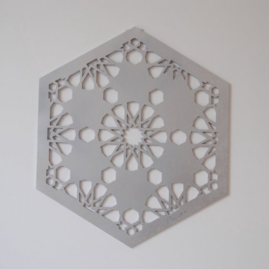 W-1 Geometrisch wandpaneel zeshoeken type (4) - unieke wanddecoratie - 40 x 35 cm