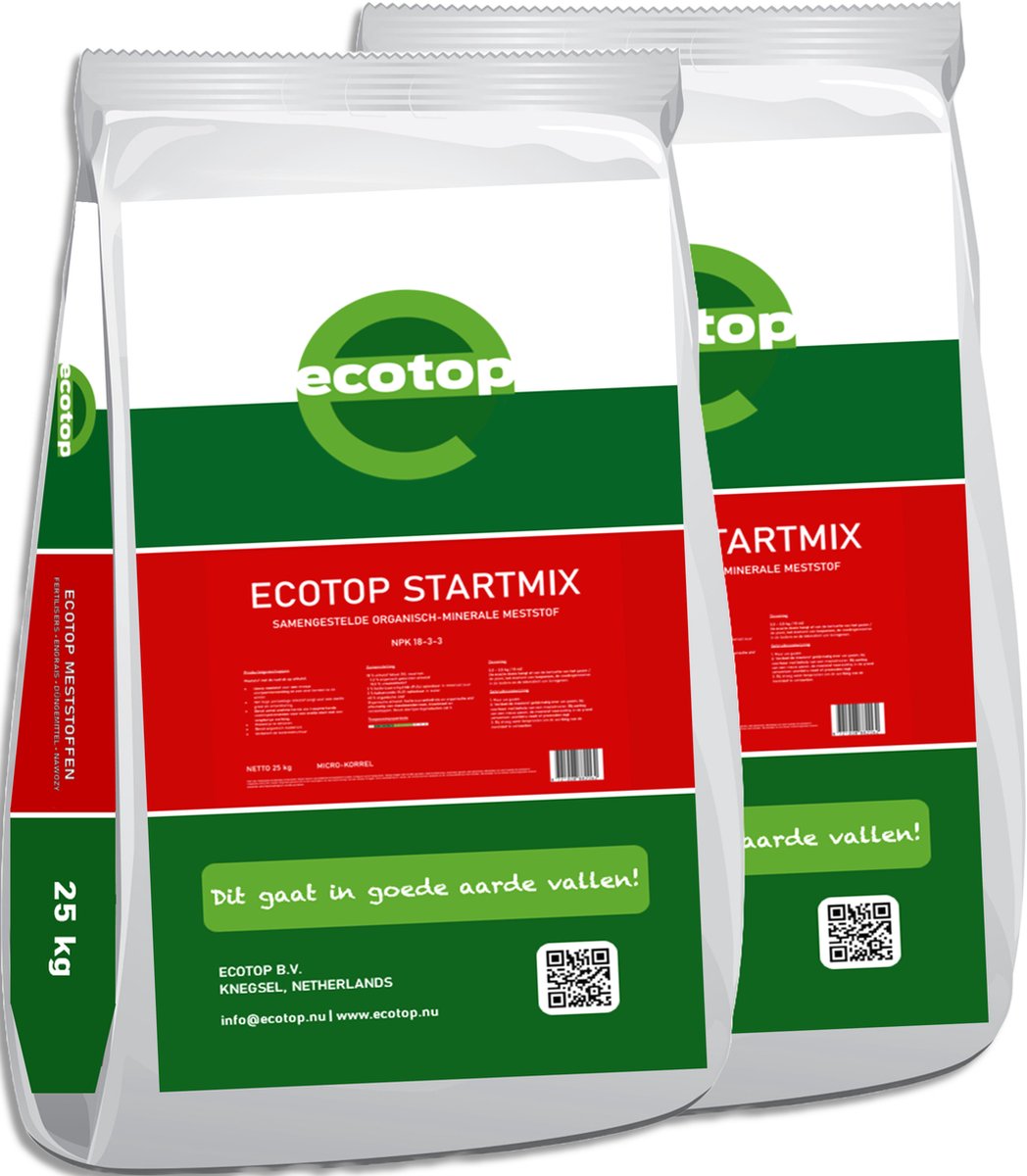 Ecotop Startmix - (2x 25kg) 50kg - als vroege voorjaarsbemesting of snel herstel - gazonmeststof voor 1250m2