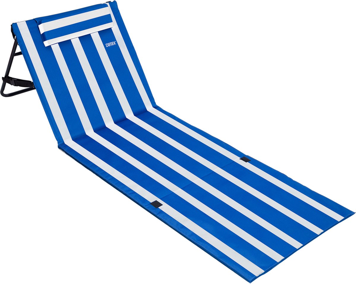 Bol.com DETEX Opvouwbare Strandmat - Rugleuning Kussen Draagriem - Blauw Wit aanbieding