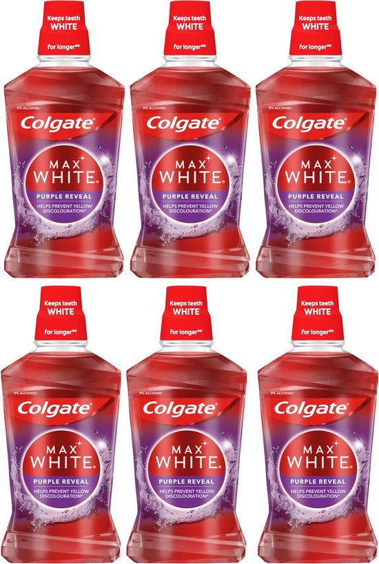 Colgate - Mondwater - Max White Purple - Zonder Alcohol - 6 X 500 - Voordeelverpakking