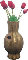 Garlic Vaas met Zijden Tulpen - Vaas - Goud - Hoge Hals - 17x30cm - Keramiek