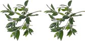 2x Kunst laurierblad tak van 48 cm - Kunstplant takken - Nepplanten / Kunstplanten