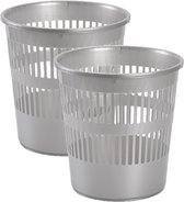 2x stuks afvalbakken/vuilnisbakken plastic zilver/grijs 28 cm - Vuilnisbak/prullenbakken/papiermand - Kantoor/keuken/slaapkamer