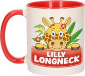1x Lilly Longneck beker / mok - rood met wit - 300 ml keramiek - giraffen bekers
