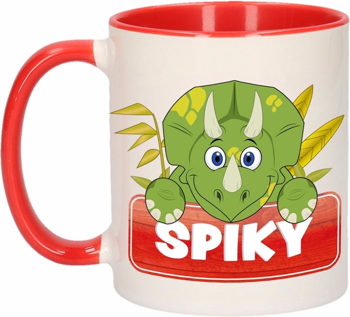 Spiky mok - rood/wit - keramiek - 300 ml - kinder beker dinosaurus